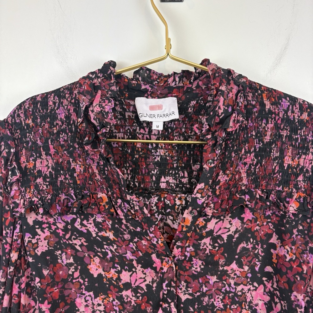 Gilner‎ Farrar  Black Red Pink Floral Smocked Long Sleeve Top Size M - Picture 6 of 12